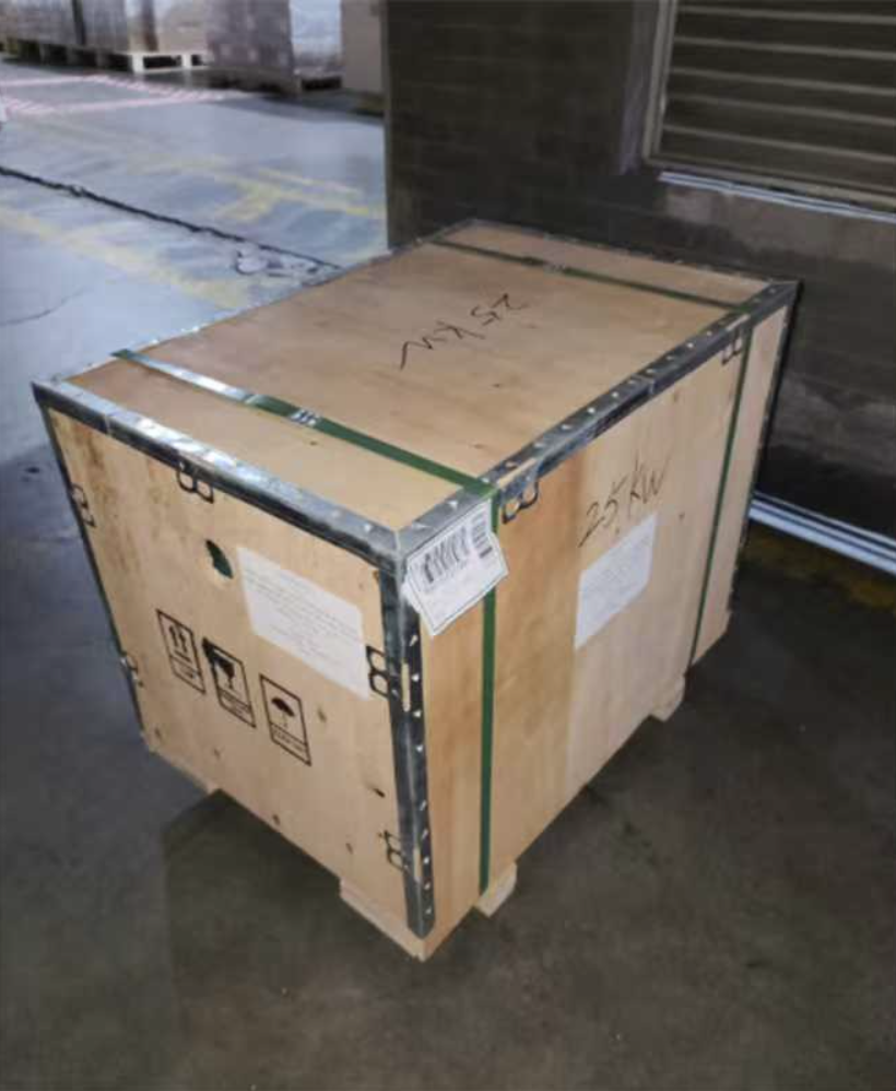 25kW alternator packed in a wooden case for shipment to Maldives