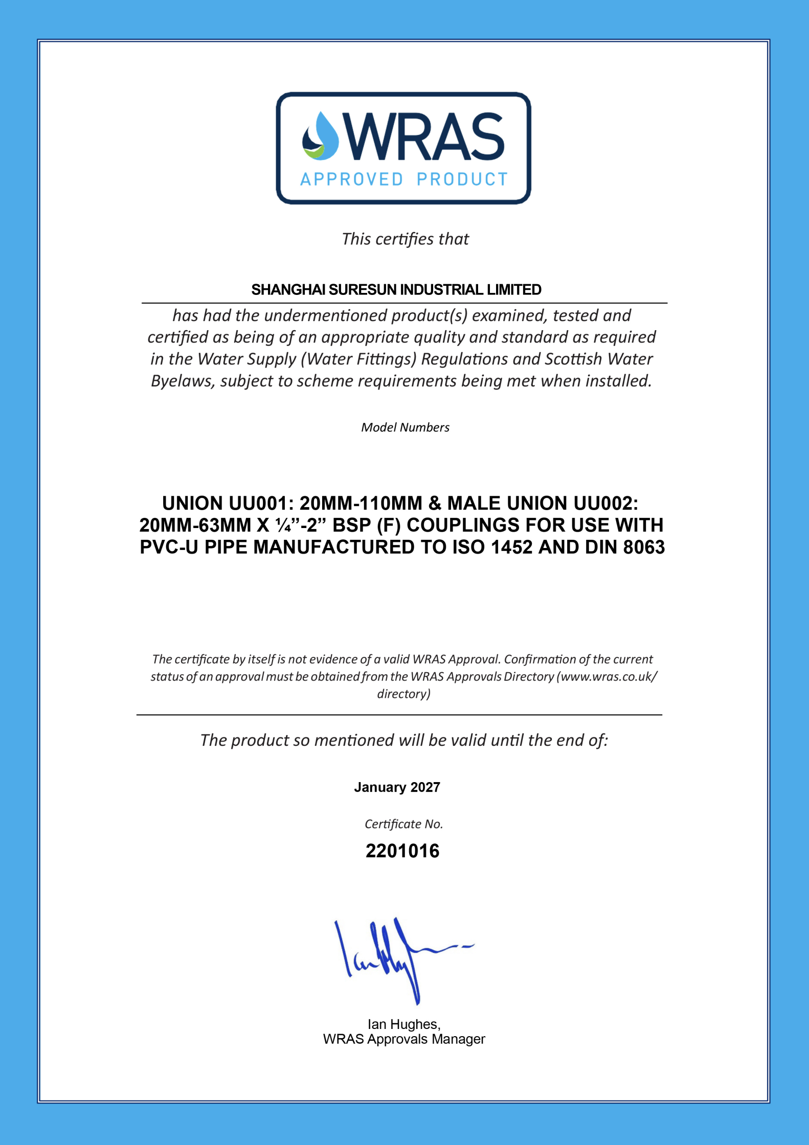 WRAS PVC Union