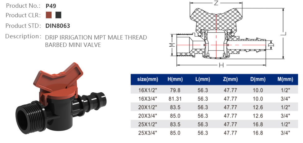 MINI VALVE (MALE /BARB)
