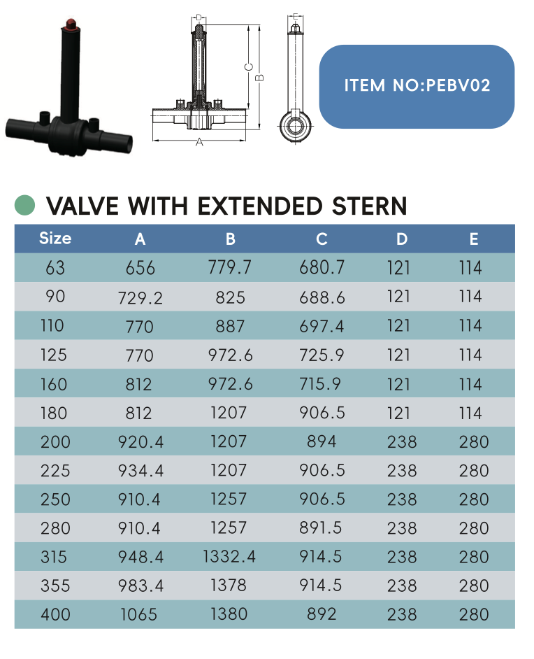 VALVE WITH EXTENDED STERN