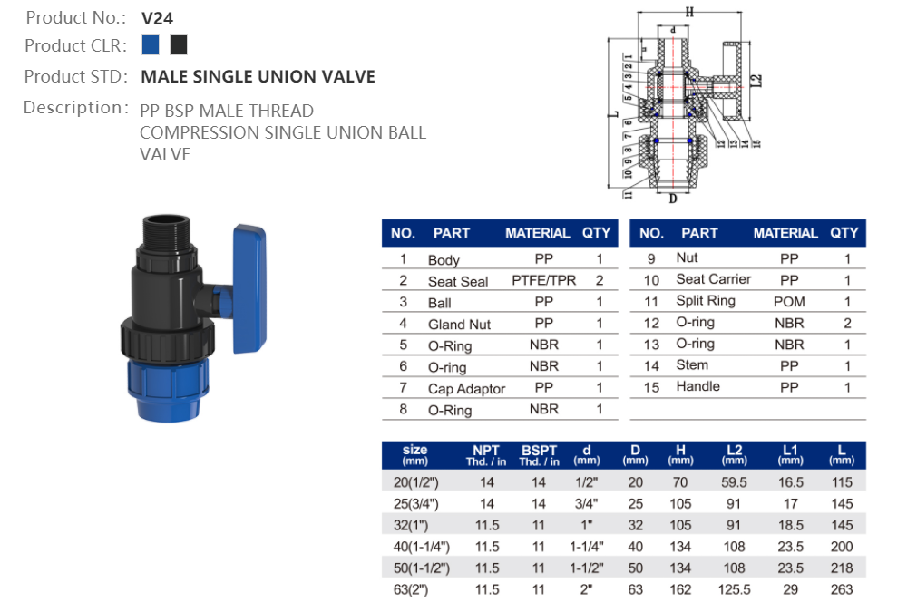 MALE SINGLE UNION VALVE