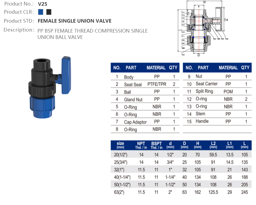 FEMALE SINGLE UNION VALVE