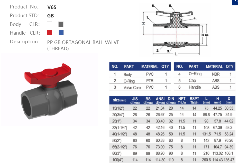 PP ORTAGONAL VALVE (THREAD)